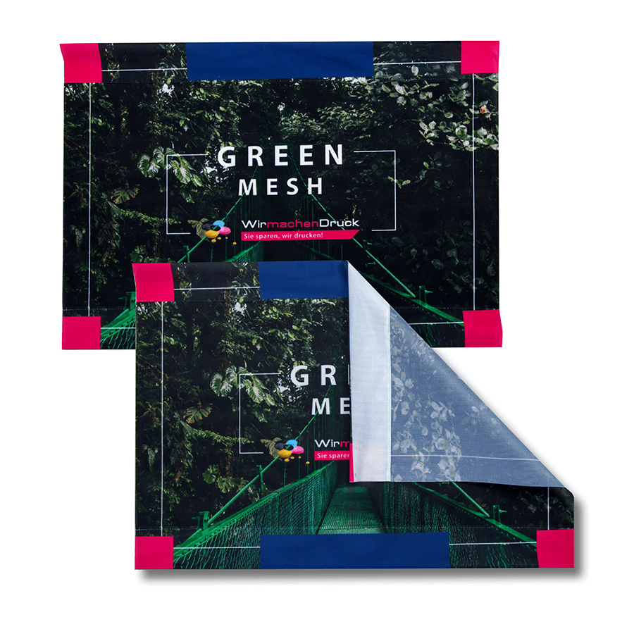 Green Mesh, PVC-freie Mesh-Planen mit Hohlsaum und individuellem Druck