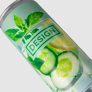 Gurke-Basilikum-Wasser in individuell gestalteter Alu-Getränkedose
