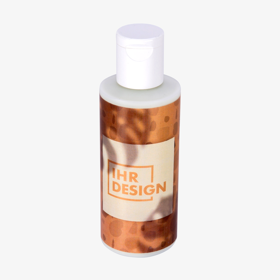 Handcreme in Kunststoff-Fläschchen mit individuell bedrucktem Etikett