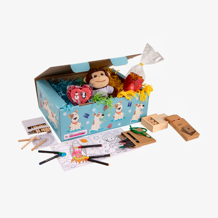 Happy Friday Box für Jungs gefüllt mit vielen Spielsachen sowie leckeren Schleckwaren
