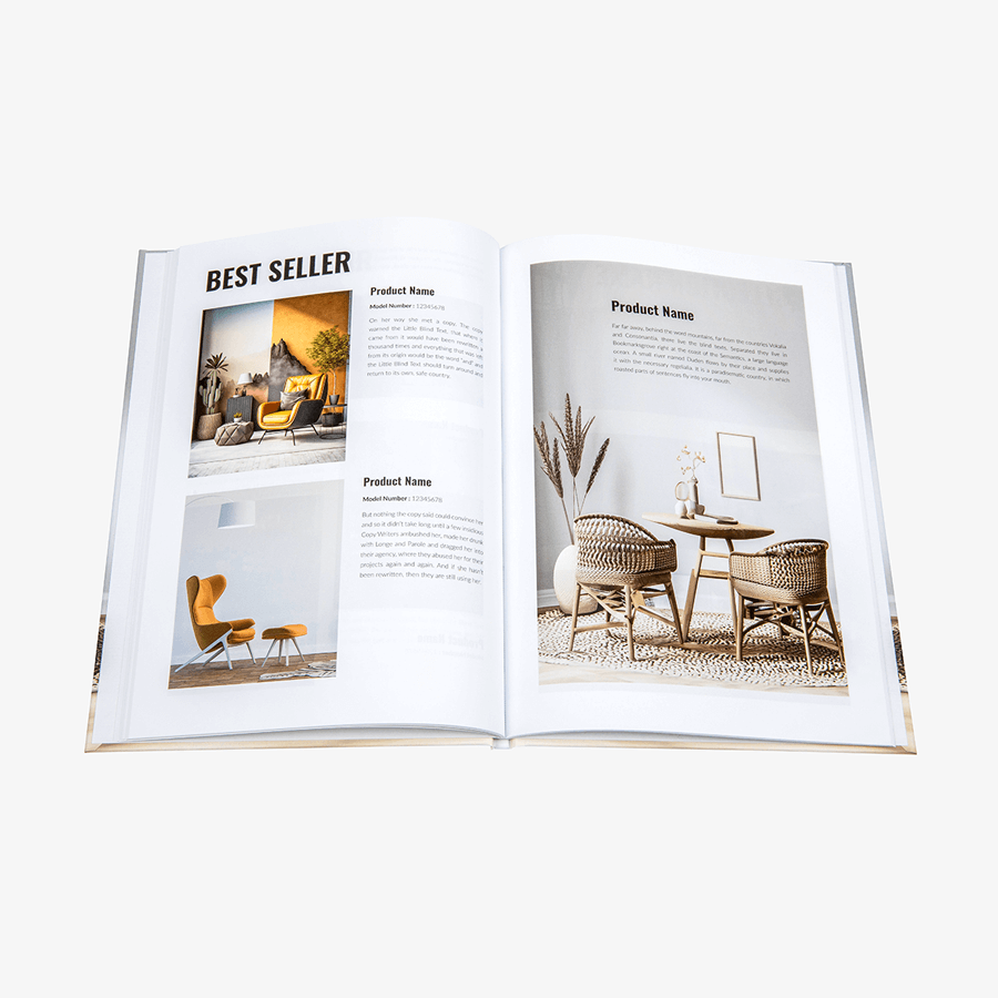 Innenseiten eines Hardcover-Buches mit geradem Rücken, farbig gedruckt