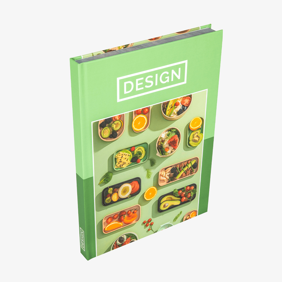 Individuell bedrucktes Hardcover-Buch mit geradem Rücken in DIN A4 hoch