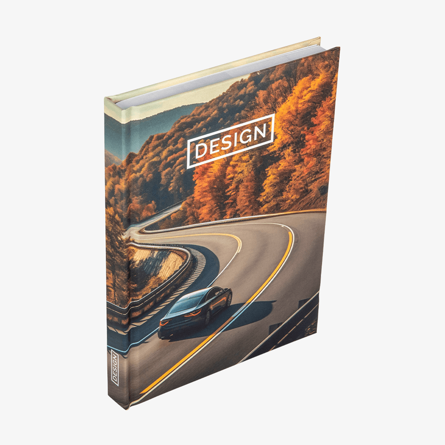 Individuell bedrucktes Hardcover-Buch mit geradem Rücken in DIN A5 hoch