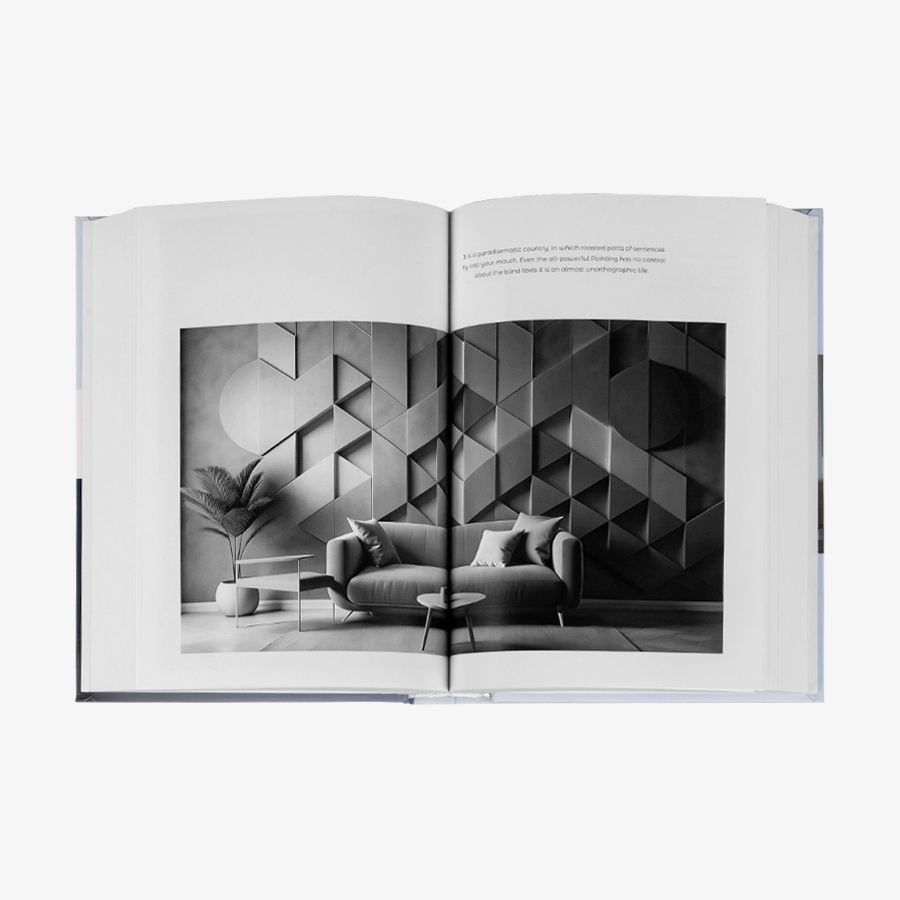 Buch mit rundem Hardcover im Hochformat DIN A5 und schwarz-weissem Inhalt