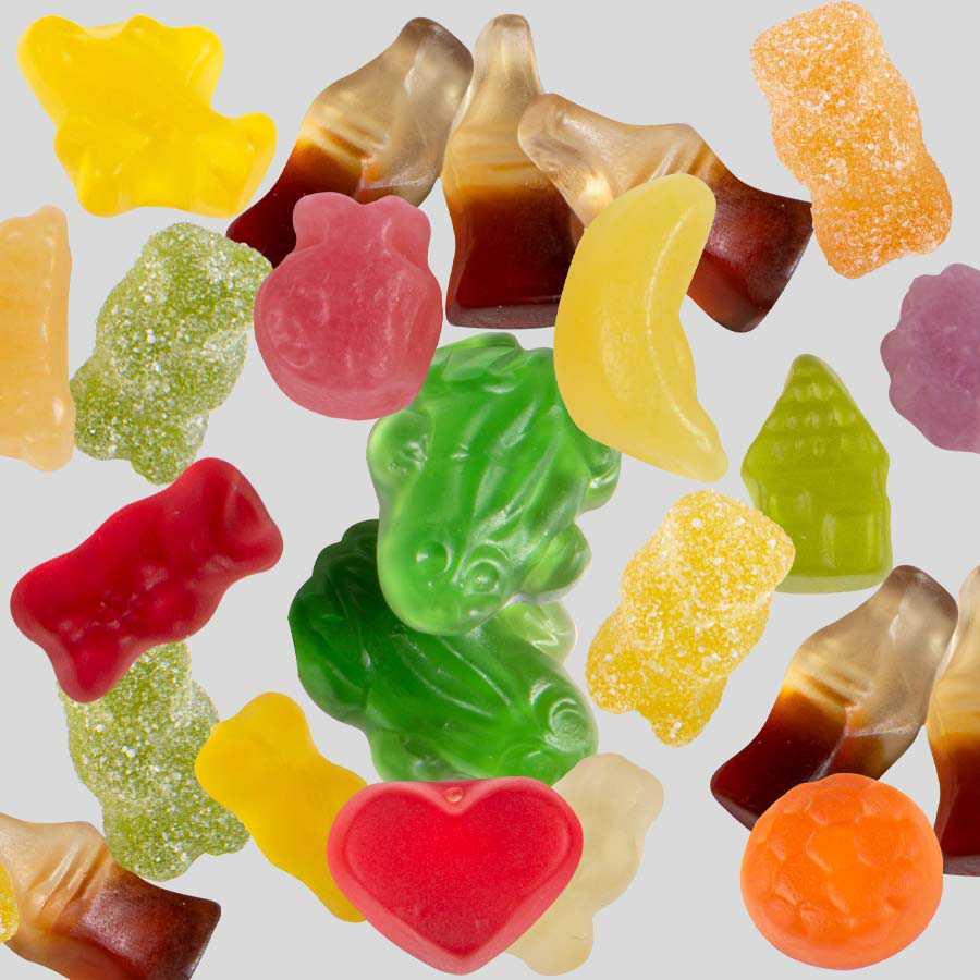 Sortiment an offenen HARIBO-Fruchtgummis