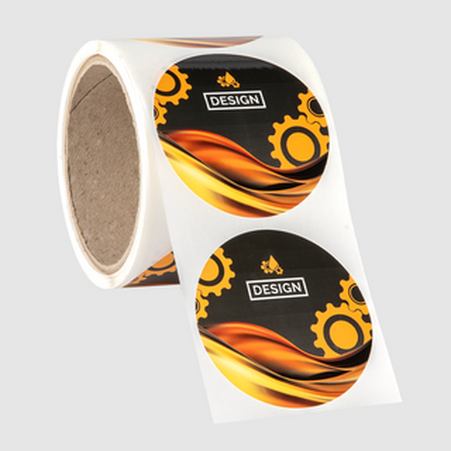 Runde Etiketten mit eigenem Design auf Rolle, geeignet für die Heißabfüllung