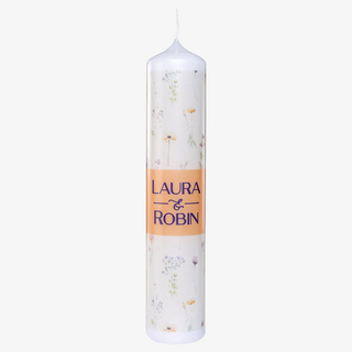 25 cm hohe Hochzeitskerze, rundum vollfarbig individuell bedruckt