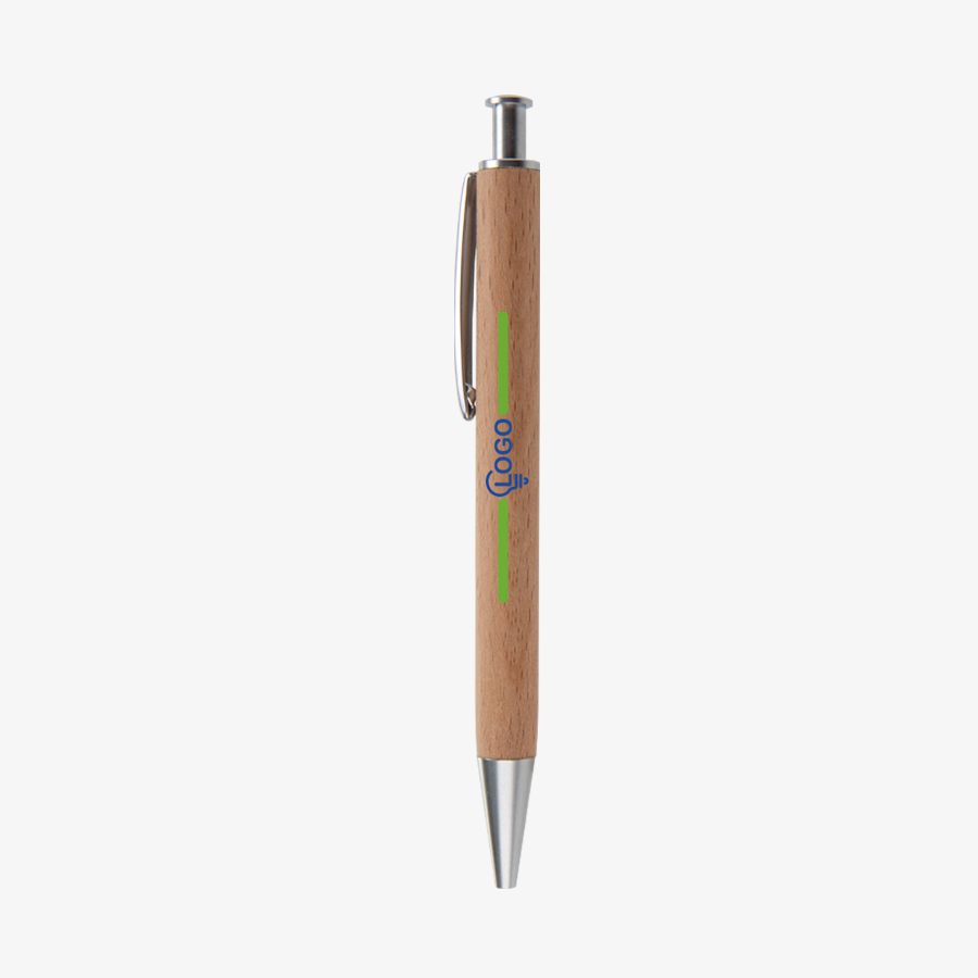 Holz-Kugelschreiber mit 4/0-farbigem UV-Druck und Clip, Spitze und Drücker aus robustem Metall