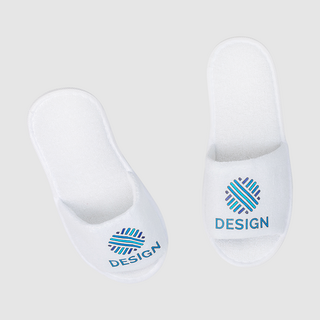 Weisse Hotelslipper mit offener Schuhbrücke und Digitaltransferdruck