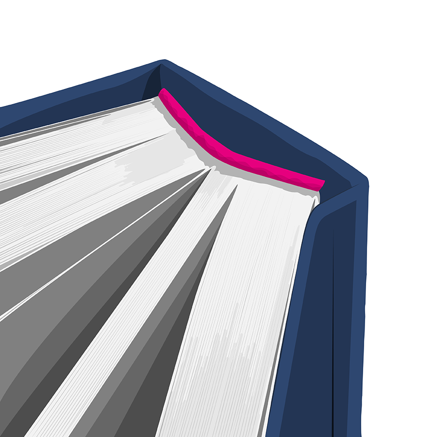 Kapitalband befestigt an der Oberkante des Buchrückens eines Hardcover-Buchs