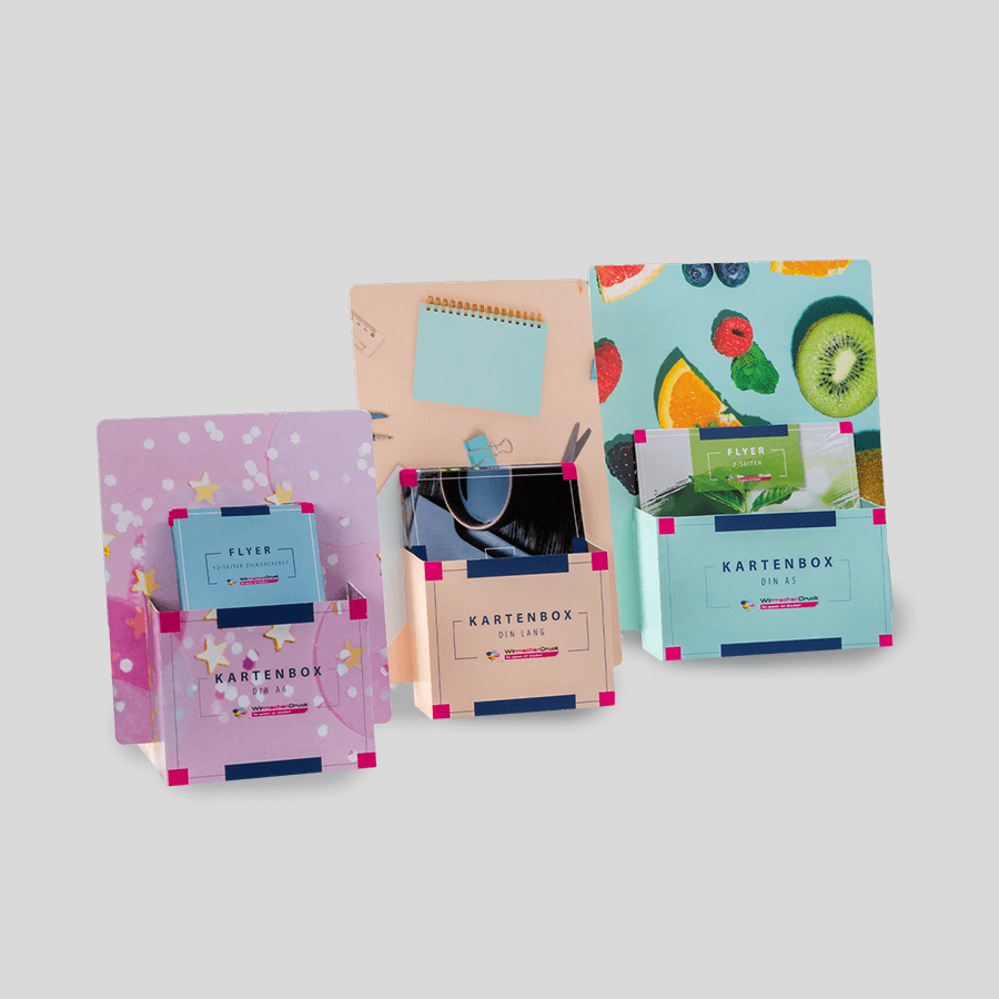 Kartenboxen klassisch für Flyer in verschiedenen Ausführungen, individuell bedruckbar 