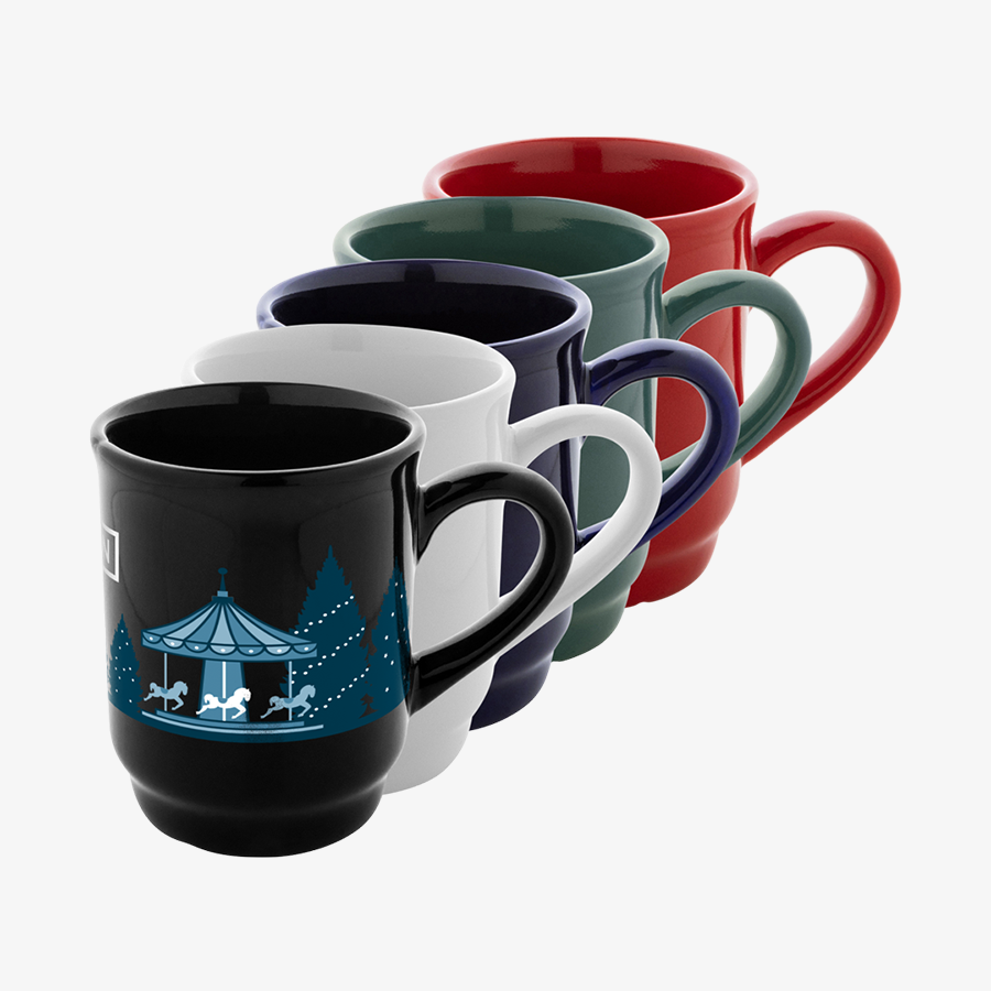 Individuell bedruckte Glühweintassen aus Keramik in verschiedenen Farben