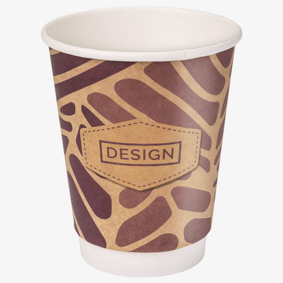 Doppelwandiger Kraftpapier-Becher für 300 ml Inhalt, individuell bedruckt, plastikfrei und vollständig recycelbar