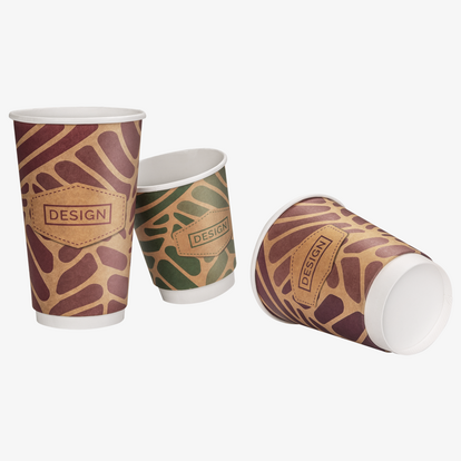 Doppelwandige Kraftpapier-Becher in drei Grössen, mit individuellem Aufdruck 
