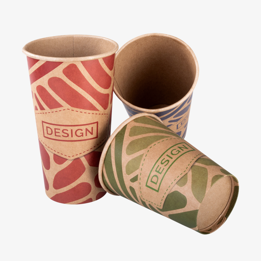 Einwandige Kraftpapier-Becher mit einem Fassungsvermögen von 300, 400 oder 500 ml und individuellem Druck