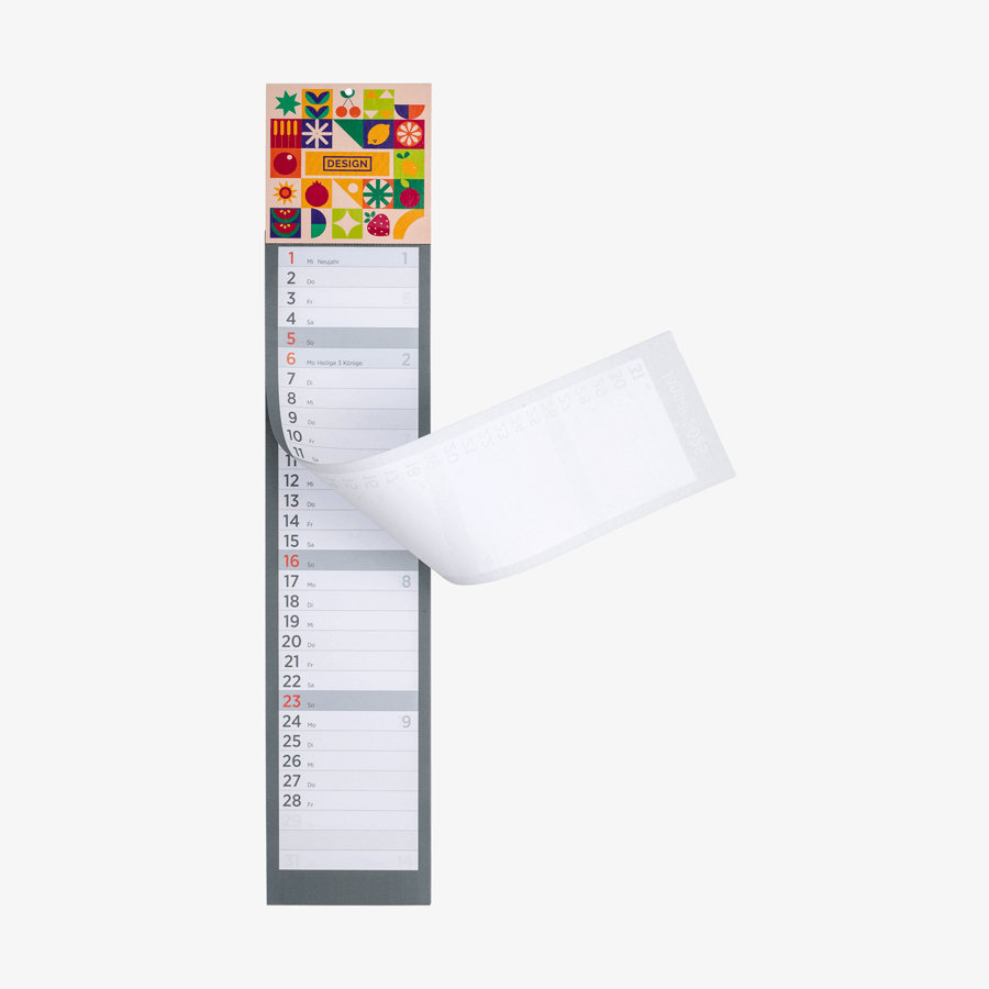 Praktischer Küchenkalender zum aufhängen, mit individuell bedrucktem Kopfteil
