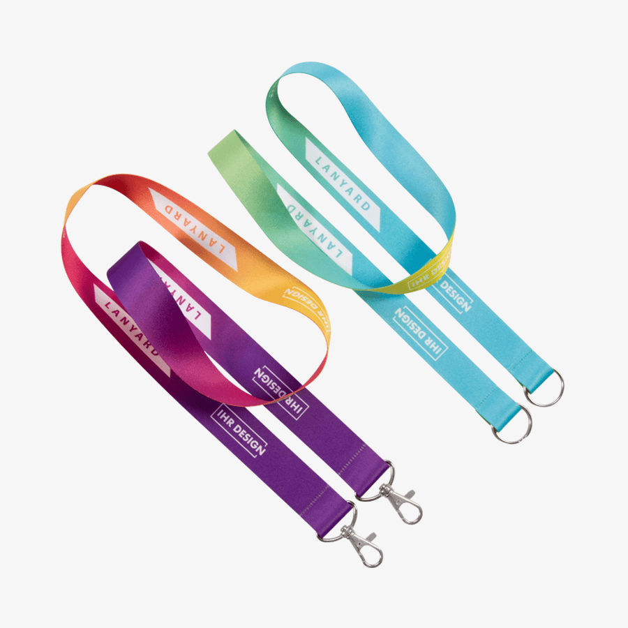 Klassische Duo-Lanyards mit 4/4-farbigem Druck, wahlweise mit Haken oder Ringen