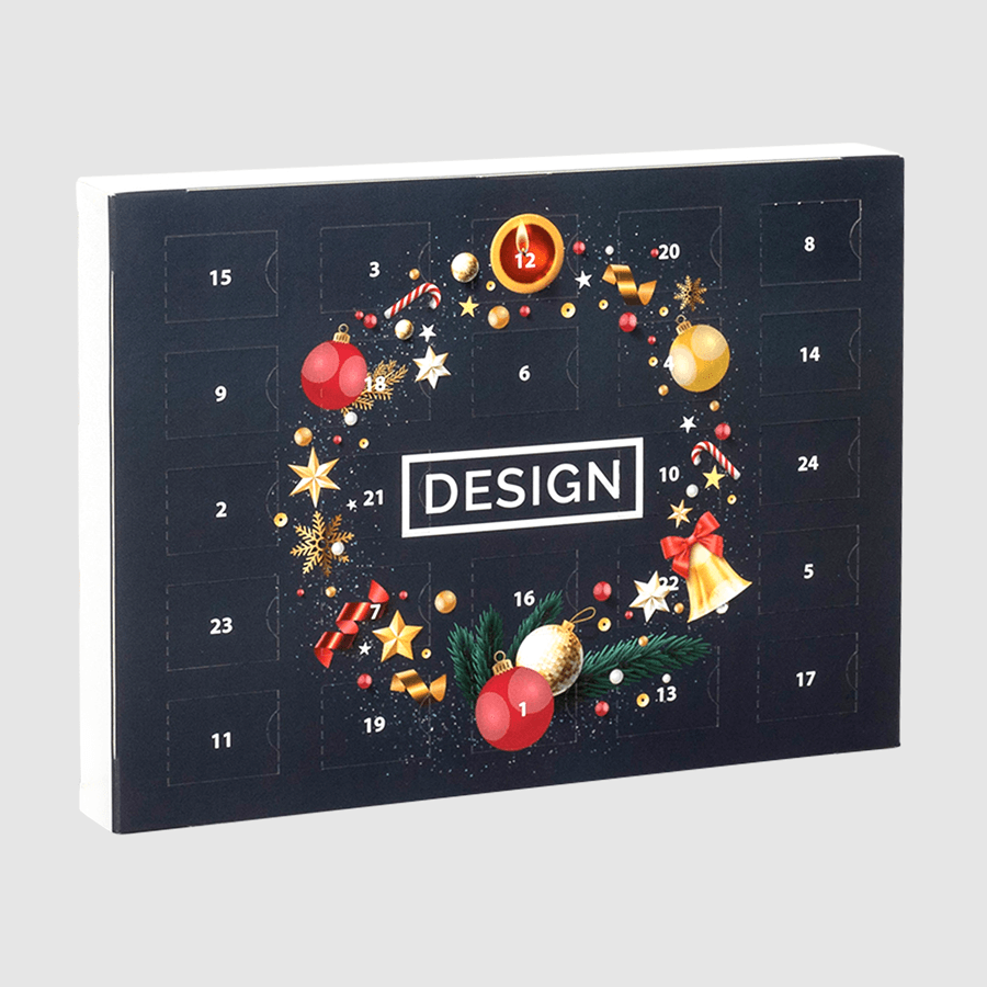 Dunkler Lindt Lindor Wand-Adventskalender, Komplettansicht, 4/0 farbig bedruckt