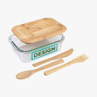 Eckige Glas-Lunchbox mit Besteckset und individuellem Keramikdruck