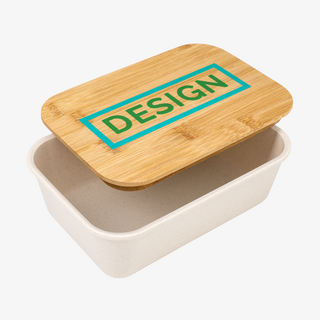Kunststoff-Lunchbox mit Bambusdeckel mit 1000 ml Füllmenge und zweifarbigem Siebdruck auf dem Deckel