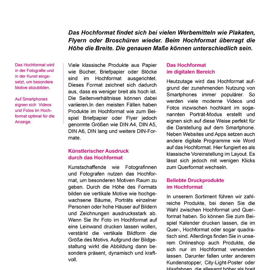 Ansicht einer Textseite mit pinken Marginalien am linken Seitenrand ausserhalb des Satzspiegels