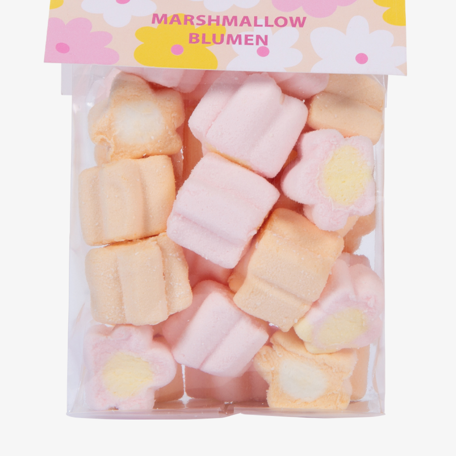 Detailansicht Folienbeutel mit süssen Marshmallow-Blumen