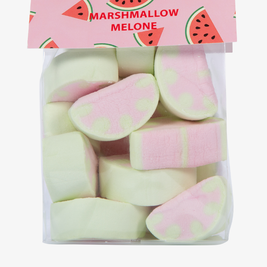 Detailansicht Folienbeutel mit süssen Marshmallow-Melonen