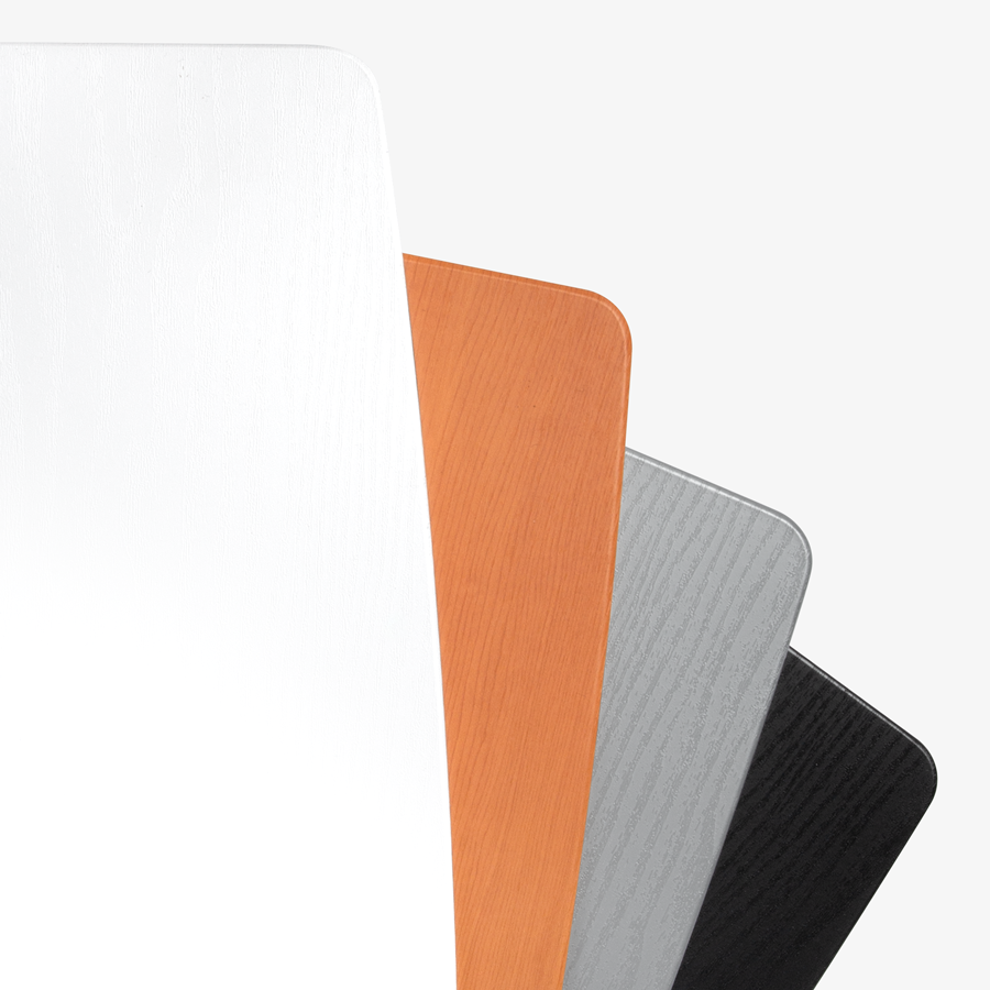 Farbauswahl der Thekenplatten: naturfarben, weiss, schwarz und silberfarben