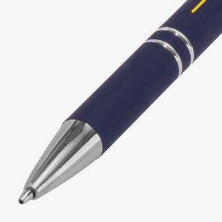 Detailansicht Spitze eines bedruckten Soft-Touch-Metall-Kugelschreibers
