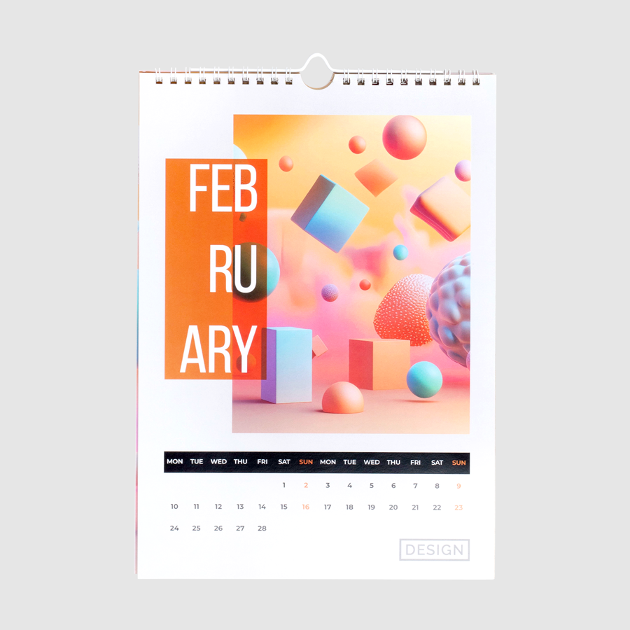 Monatskalender im Hochformat DIN A4, mit Wunschmotiv vollfarbig bedruckt