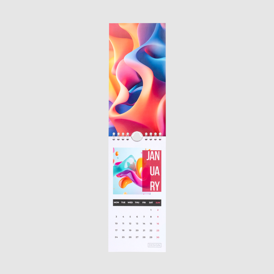 Monatskalender im Hochformat und beidseitigem Druck, DIN lang