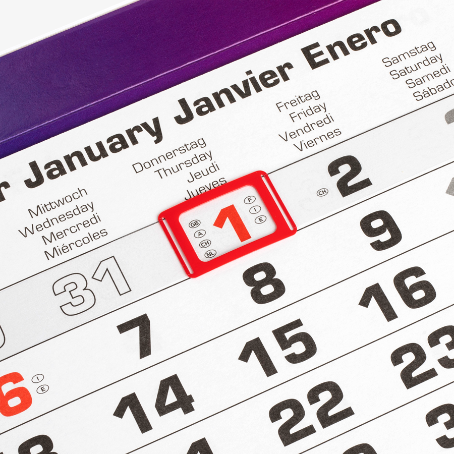 Detailansicht Monatskalender Mehrblock mit vollfarbig bedrucktem Kopf- und Fussteil
