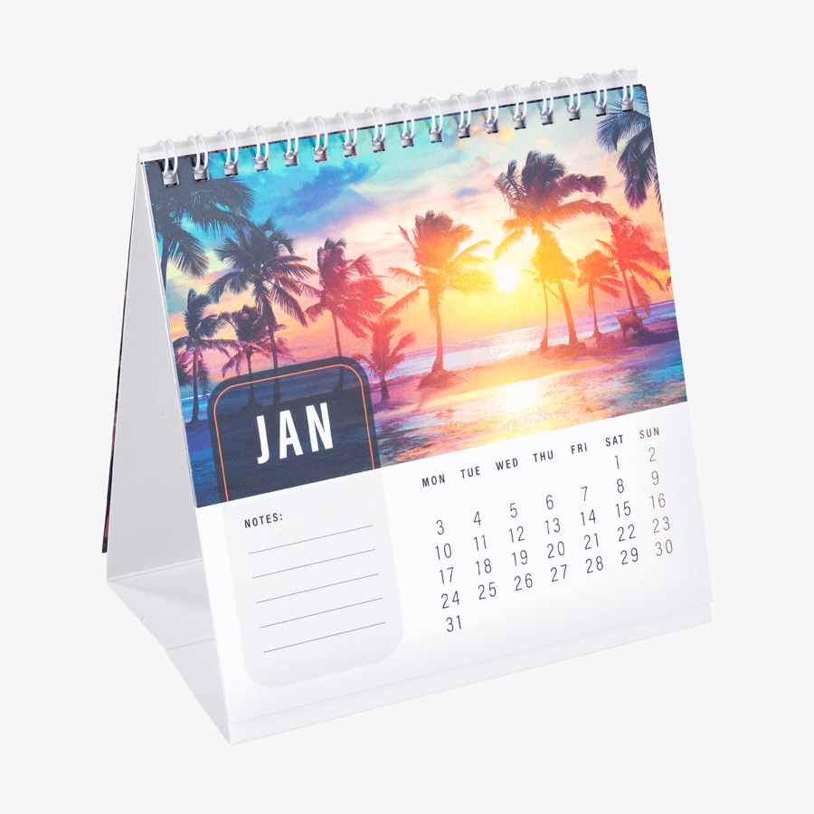 Monatstischkalender aufstellbar Quadrat mit individuellem, vollfarbigem Druck