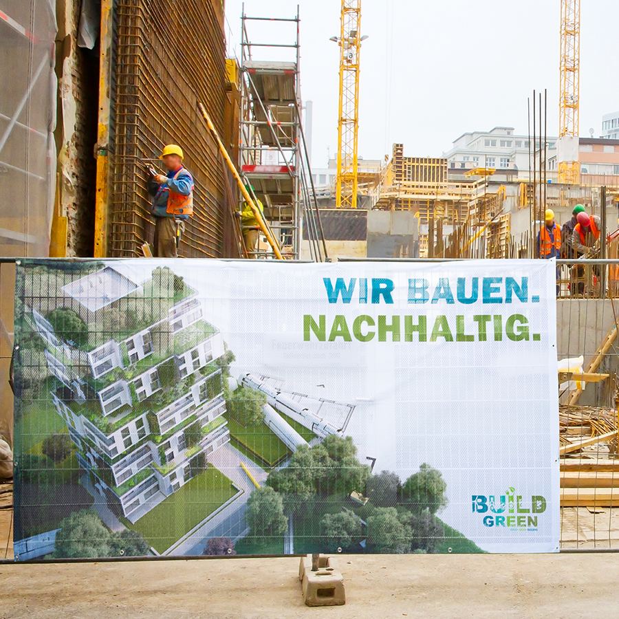 Nachhaltiges Bauzaunbanner mit individuellem Farbdruck