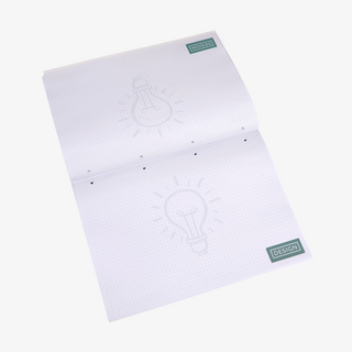 bedruckter Notizblock mit Softcover mit Abheftlochung und Abrissperforation