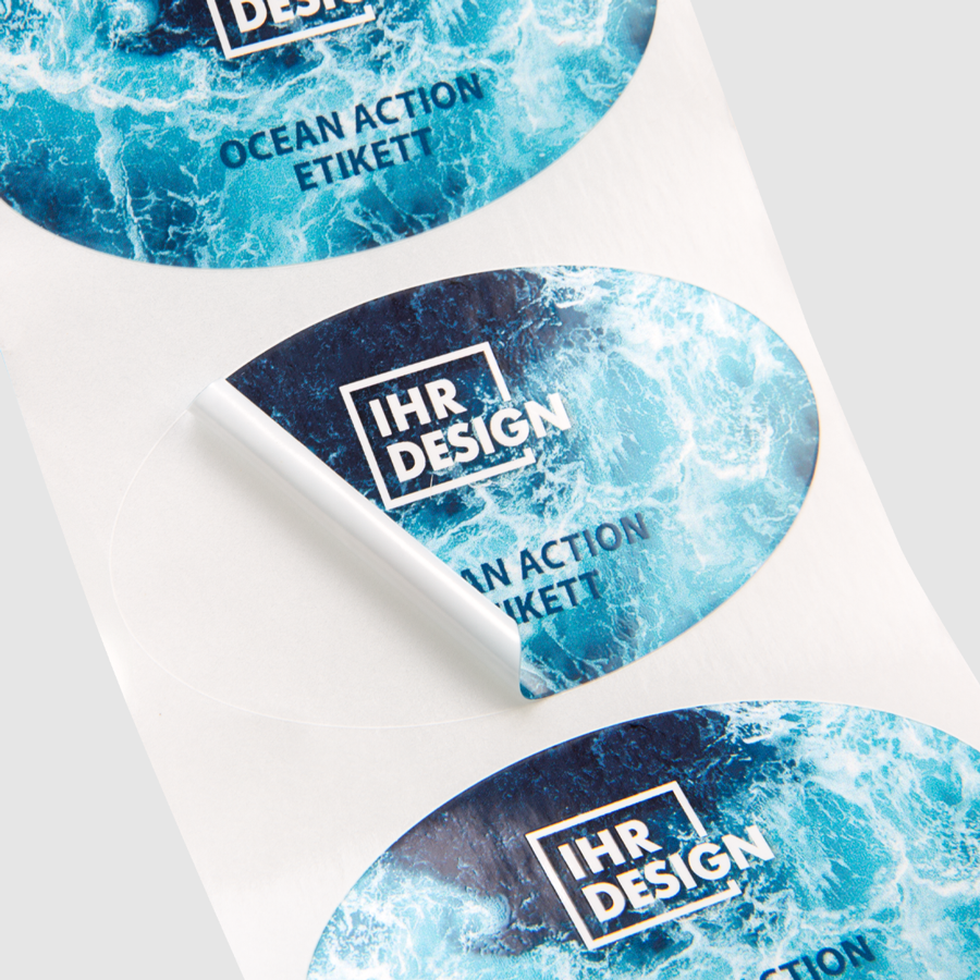 Ocean-Action-Etiketten, oval, im Wunschdesign bedrucken