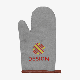 Grauer Ofenhandschuh aus recyceltem Polyester mit individuell bedruckter Vorderseite