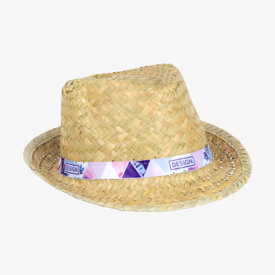 Palmblatt-Hut im Trilby-Stil mit individuell bedrucktem Hutband