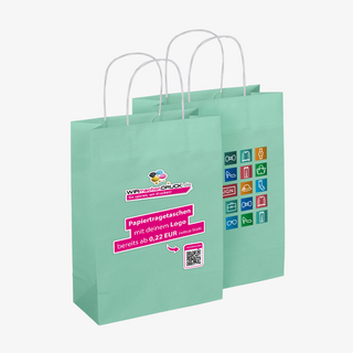 Einseitig bedruckte Papiertragetaschen mit Papierkordel in Grösse M, mit Imprint-Logo