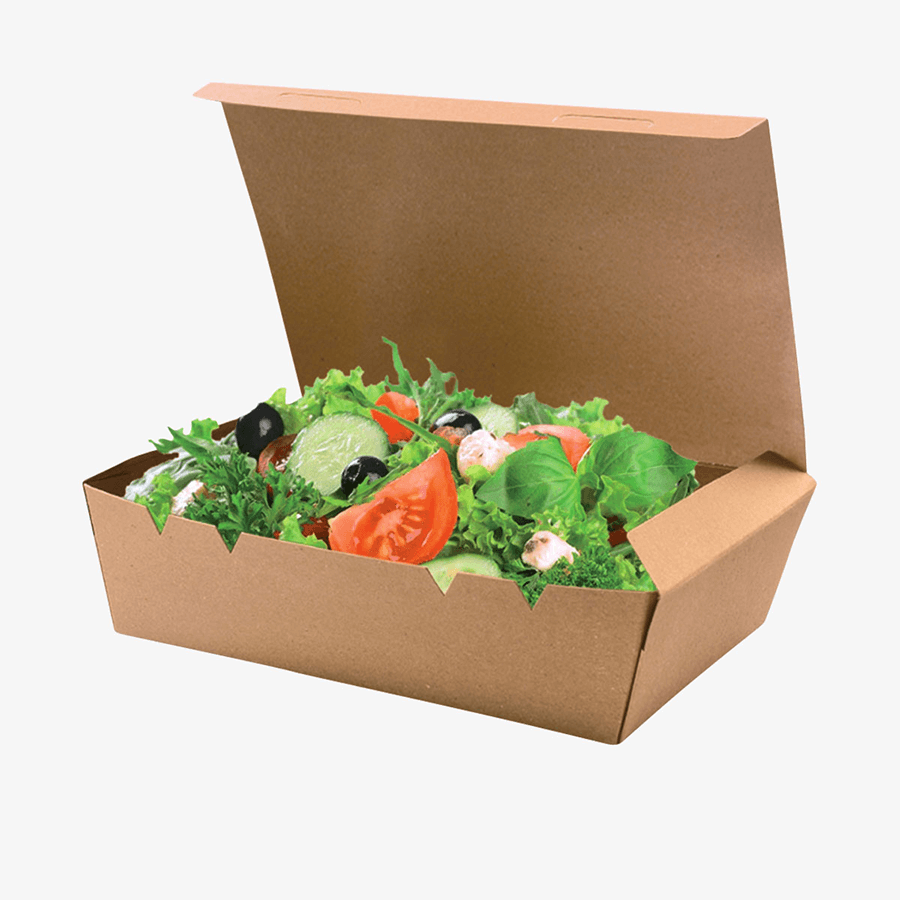 Naturbraune Papp-Snackbox ohne Werbeanbringung im Format 18 x 12 x 4,7 cm