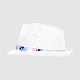 Partyhut aus Polyester in Weiss mit individuell bedrucktem Hutband