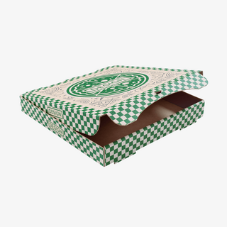 Individuell bedruckter Pizzakarton aus braunem Wellpappenkarton - stabil und recycelbar