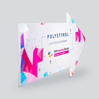 Polystyrolplatte in Pfeilform und Kleinformat, individuell und hochwertig bedruckt