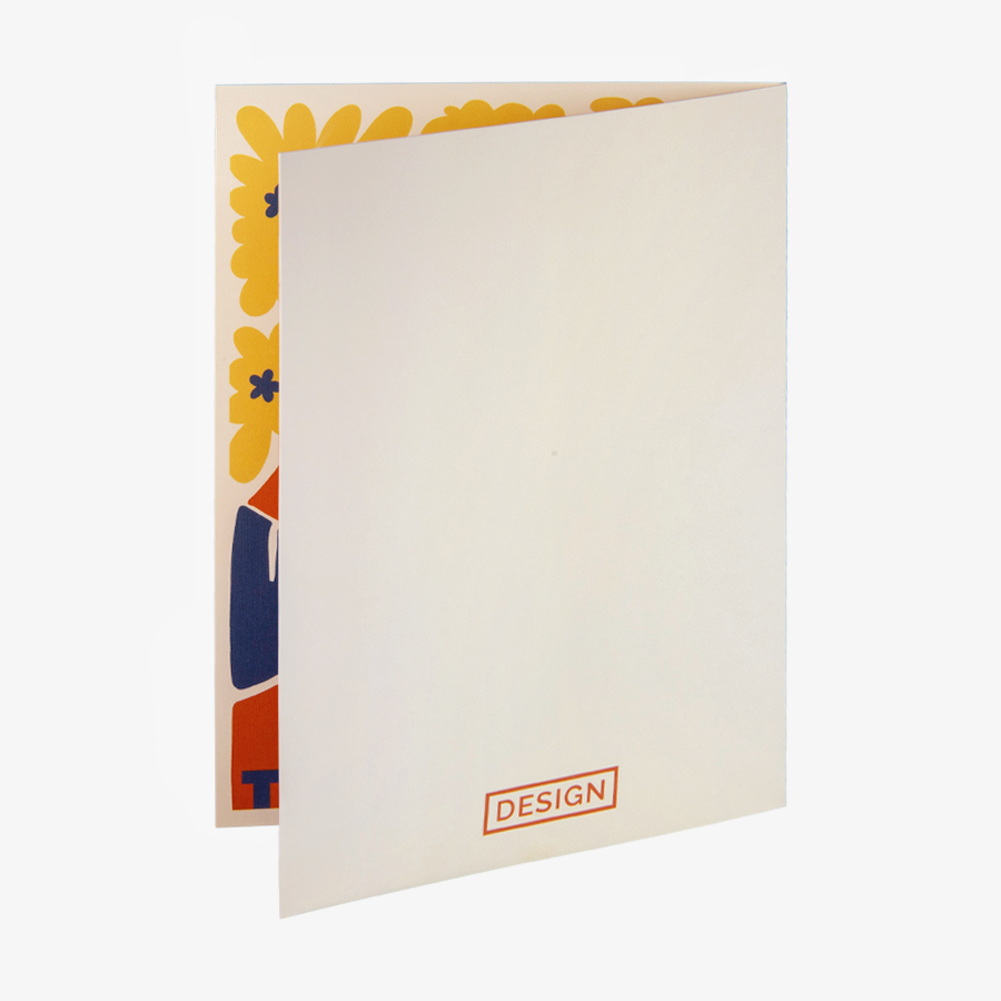 Klapp-Postkarte im Hochformat mit goldener Heissfolienveredelung in der Rückansicht