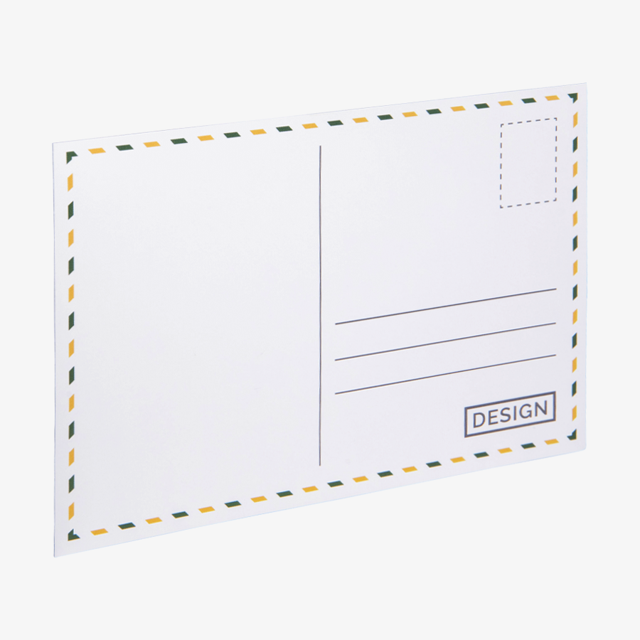 Rückseite einer Postkarte im Querformat mit partieller UV-Lackveredelung