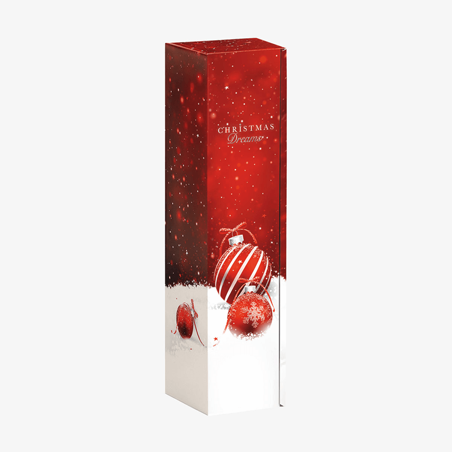 Kleiner Präsentkarton (38,5 x 9,2 x 9,5 cm) mit Weihnachtstraum-Motiv, ideal als Flaschenkarton