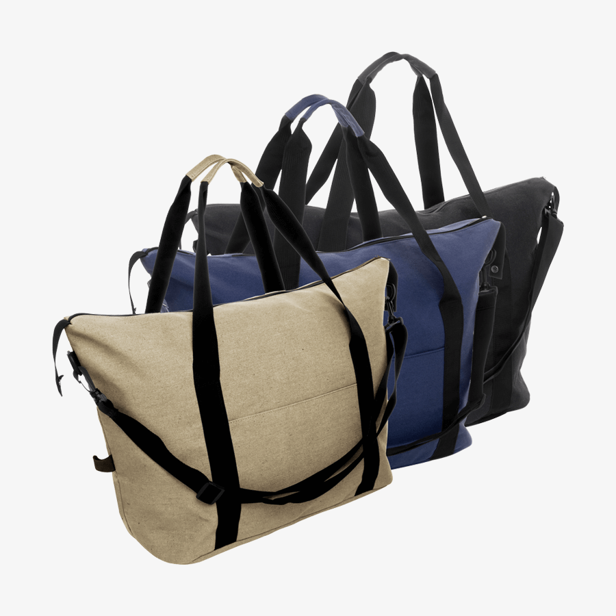 Unbedruckte Reise-Sporttaschen in mehreren Farben, aus recyceltem Canvas