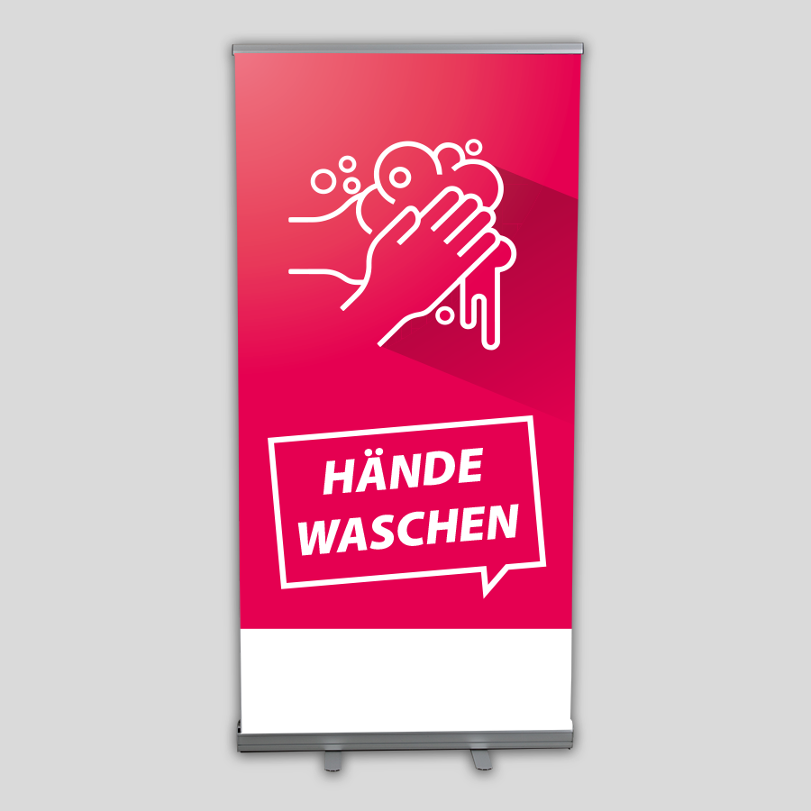 Roll-up-Display mit Hygienehinweis, Motiv Hände waschen