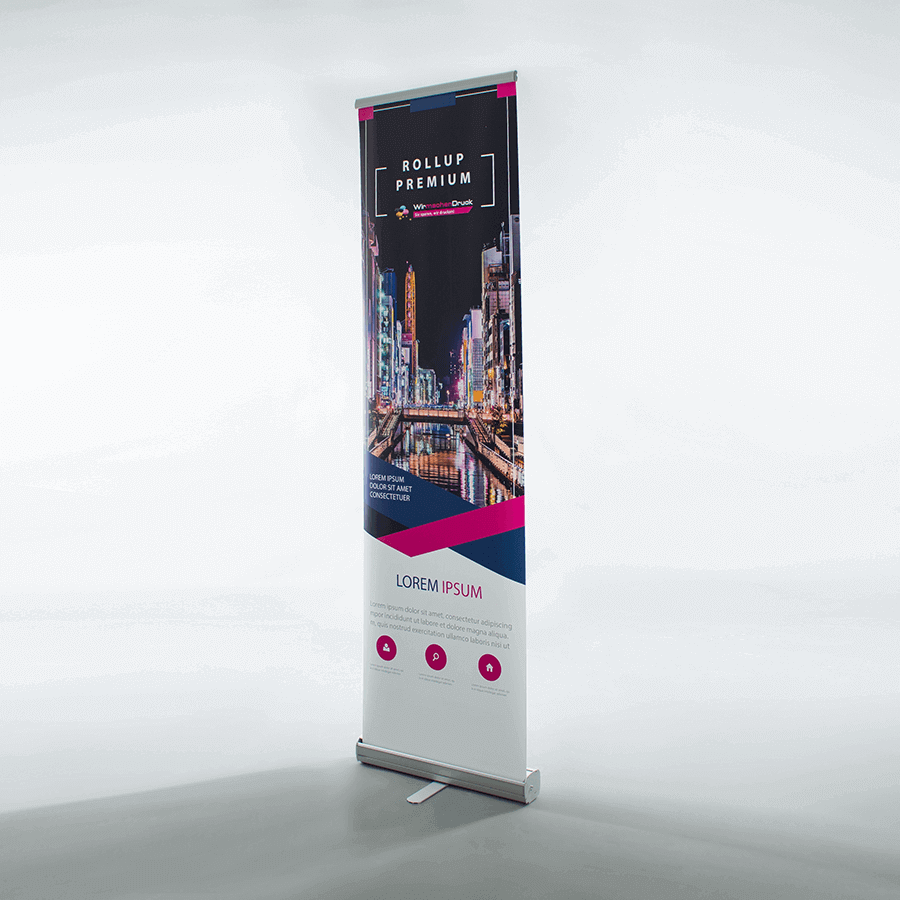 Roll-Up Display Premium schmal Schrägansicht