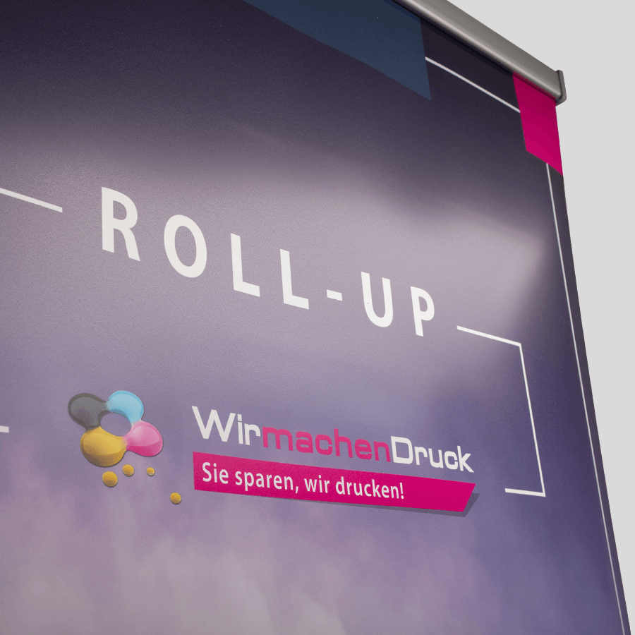 Detailansicht eines individuell und hochwertig bedruckten Roll-up-Displays